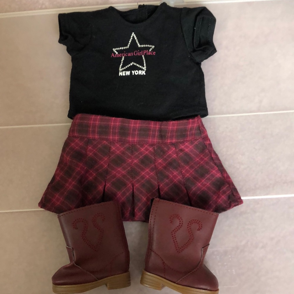 American Girl doll shirt, skirt and boots
